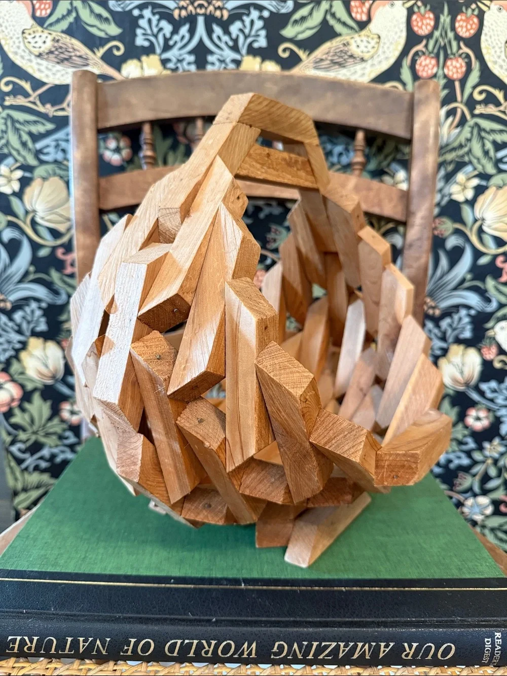 Vintage Mid Century Geometric Wood Basket Planter